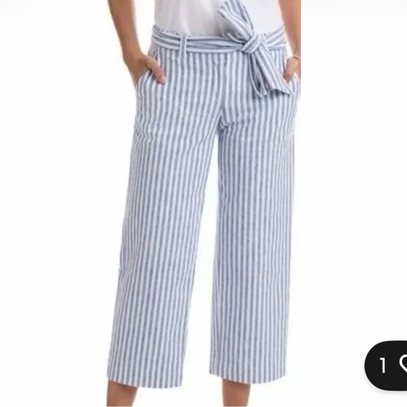 Vineyard Vines Crop Striped Linen Pants - Catamaran Marlin Blue Pockets - Picture 5 of 5